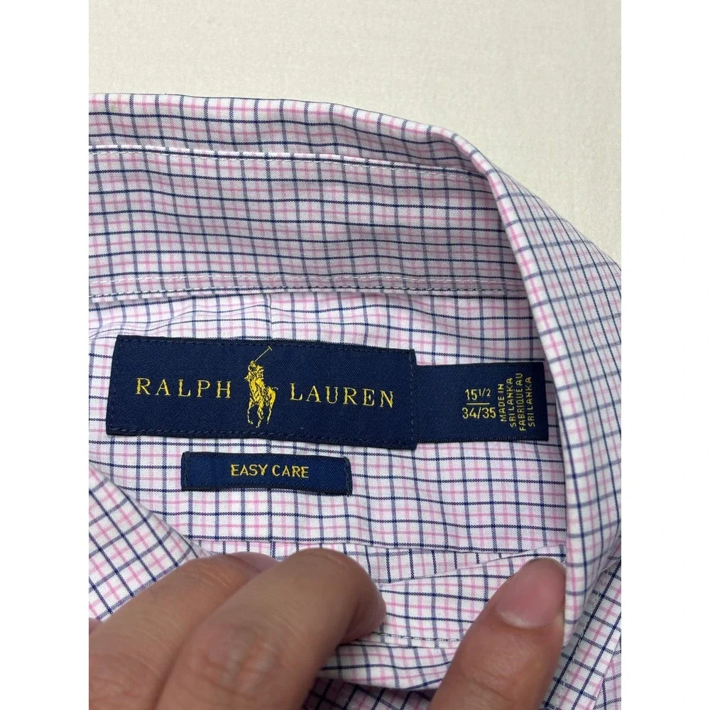 Polo Ralph Lauren Tattersall Check Shirt Mens 15.5 34/35 Pink Blue FLAW